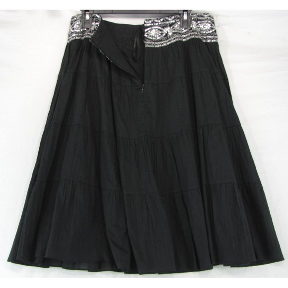 SALE! Flare Pleated Sequins Black Midi Knee Skirt - Picture 2 of 2